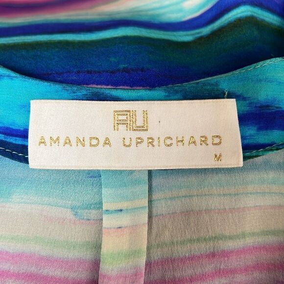 Amanda Uprichard Silk Split Neck Watercolor Popover Top Medium - Picture 11 of 12